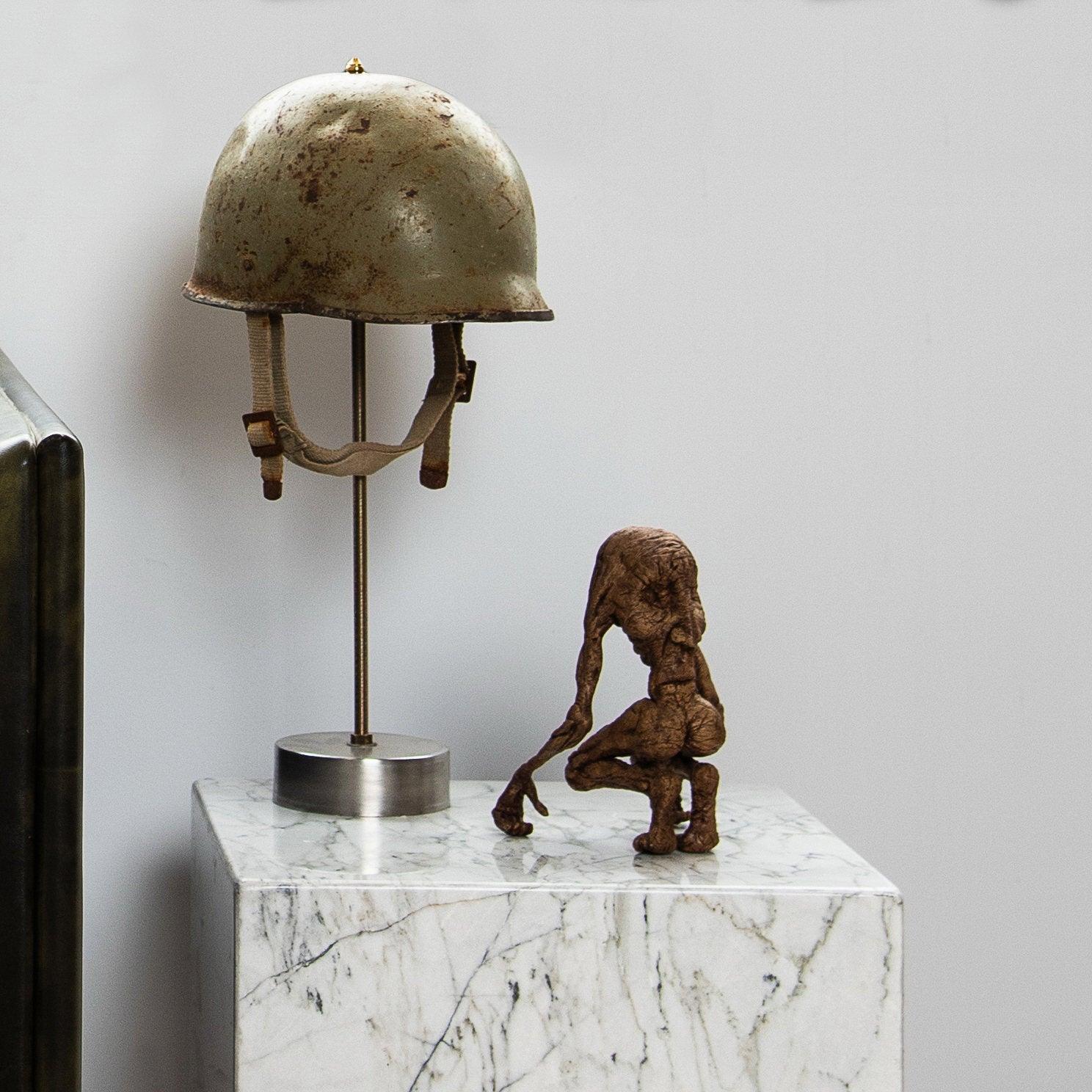 Helmet Contemporary Table Lamp, Stainless Steel Base