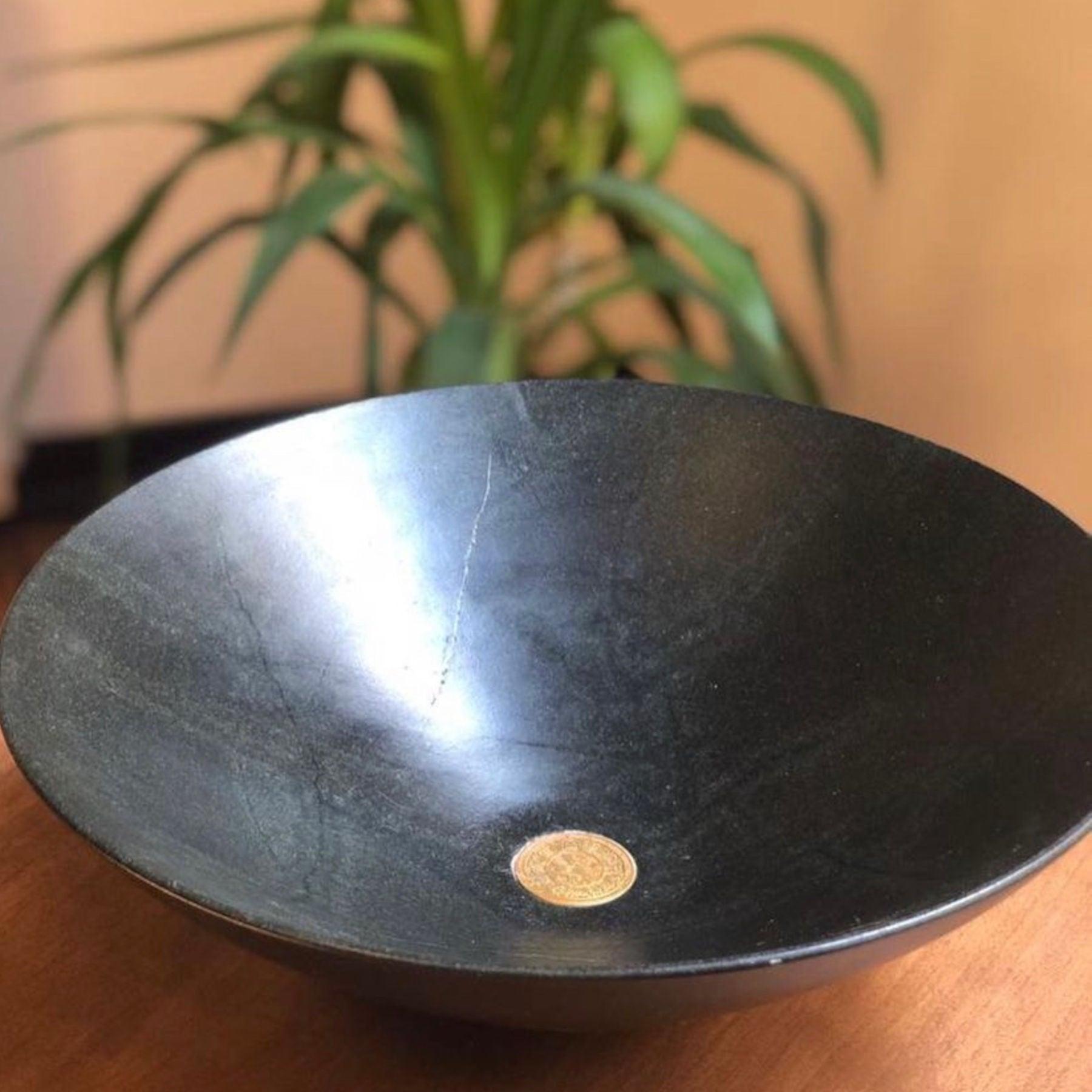 Large Black Stone Bowl - Natural River Stone Dining Tableware & Stoneware