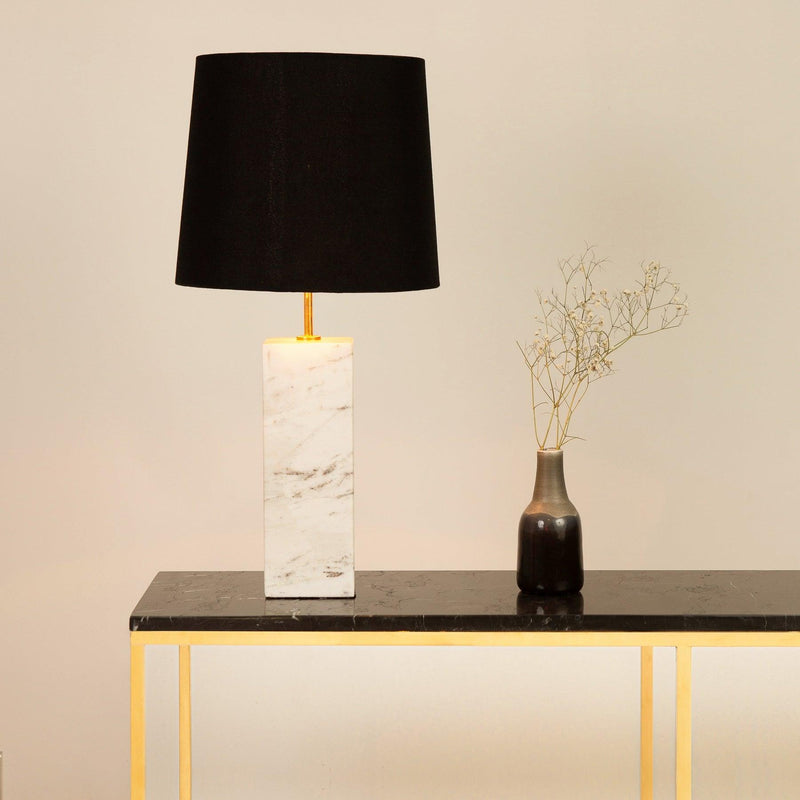 Marble Table Lamp Bianco Ibiza Natural Marble with Linen Shade in Dubai