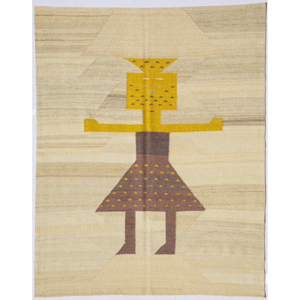 Kilim Azarbaijan Simple Carpet Wool 160x196 Beige - Authentic Oriental Persian Rugs in Dubai