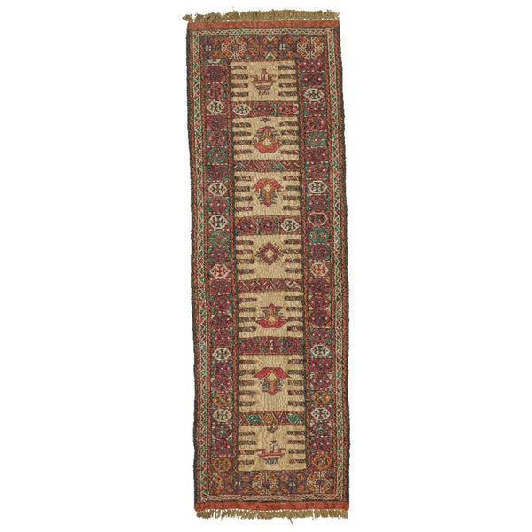 Beige Kilim Khorasan Nomadic Carpet 58x182 - Authentic Oriental Wool Persian Rugs in Dubai