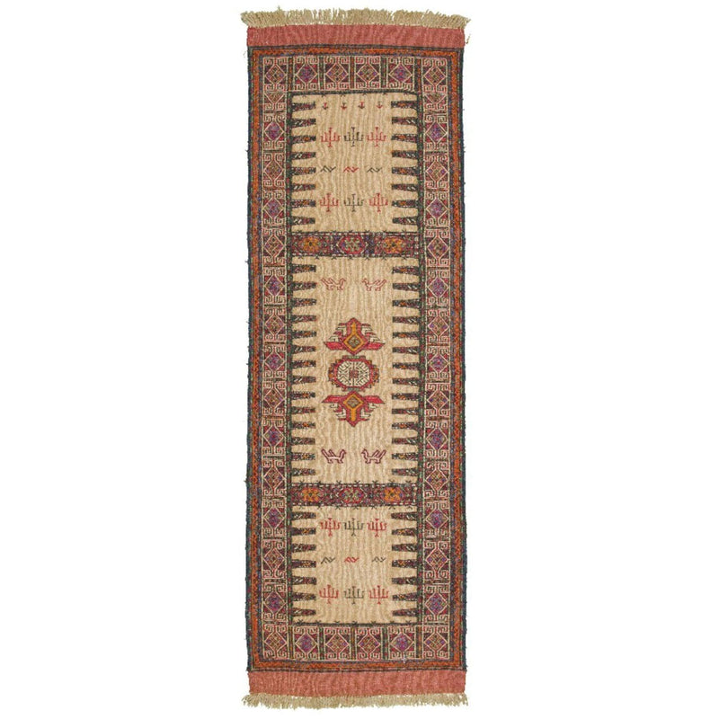 Beige Kilim Khorasan Nomadic Carpet 63x194 - Authentic Oriental Wool Persian Rugs in Dubai