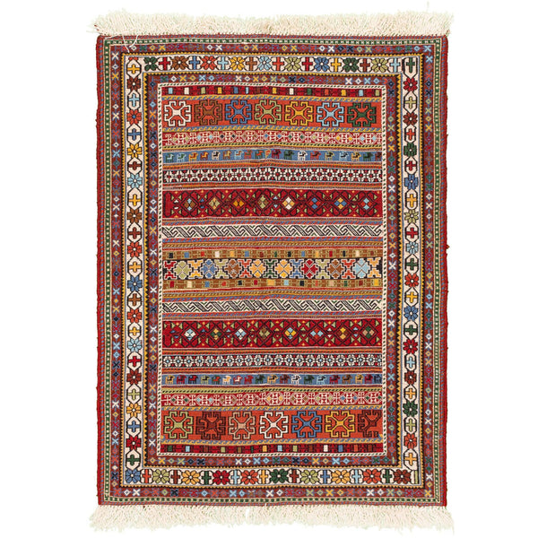 Multicolor Kilim Sirjan Moharamat Nomadic 84x115 - Authentic Oriental Wool Persian Rugs in Dubai