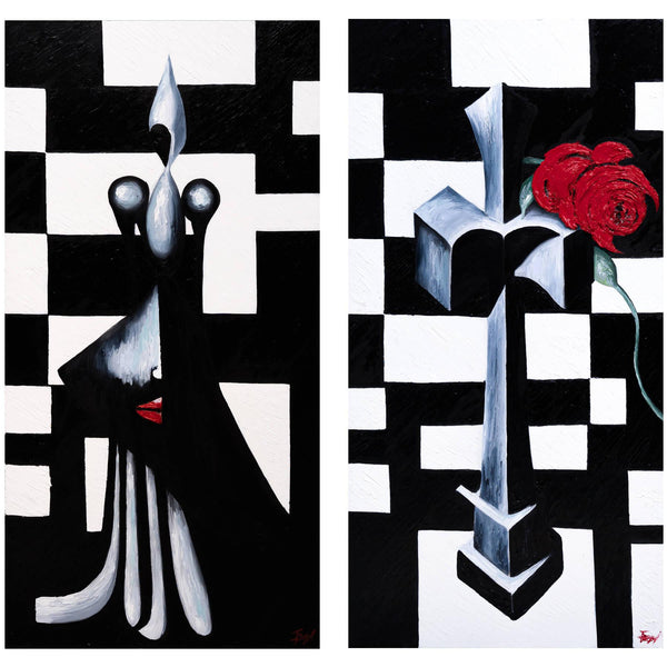 King Sacrifice Diptych Oil on Canvas Painting - Contemporary Visual Arts by Nastya Bers in Dubai