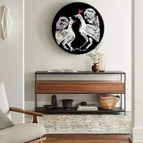 Love Birds Decorative Round Mirror - Wall Mounted Painted Mirrors in Metal Frame in Dubai