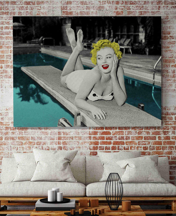Marilyn Monroe Poolside Hollywood Print on Canvas Artwork - Vintage Arabia Pop Art by Julian Castaldi in Dubai