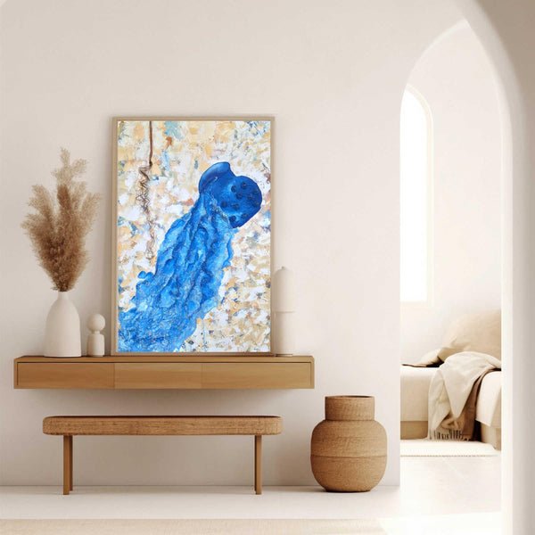 Lady with a Jar Mixed Media On Canvas Painting - Modern Decorative Wall Art By Farnaz Faridfar in Dubai