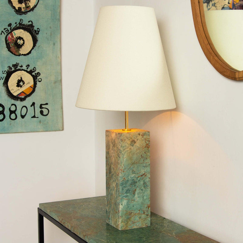 Marble Table Lamp Green Rainforest Natural Marble with Linen Shade in Dubai