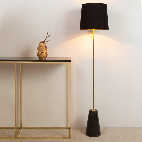 Marble Floor Lamp, Nero Marquina Black Marble Base with Linen Shade in Dubai - Art Monkey