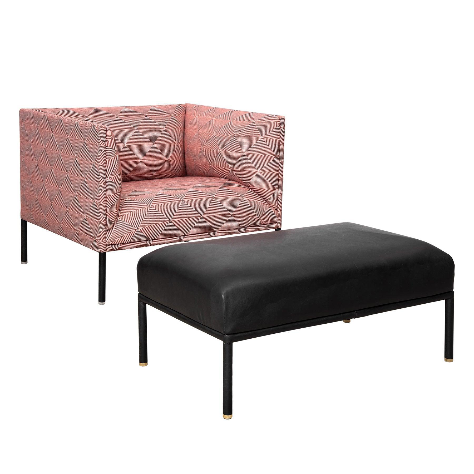 Peach Geometric Pattern Fabric Armchair 