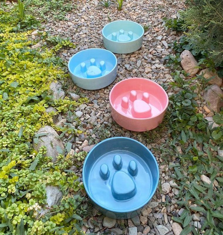 Paw Ceramic Slow Feeder Bowl in Baby Blue - Choke Preventing Bowls for Cats & Dogs in Dubai