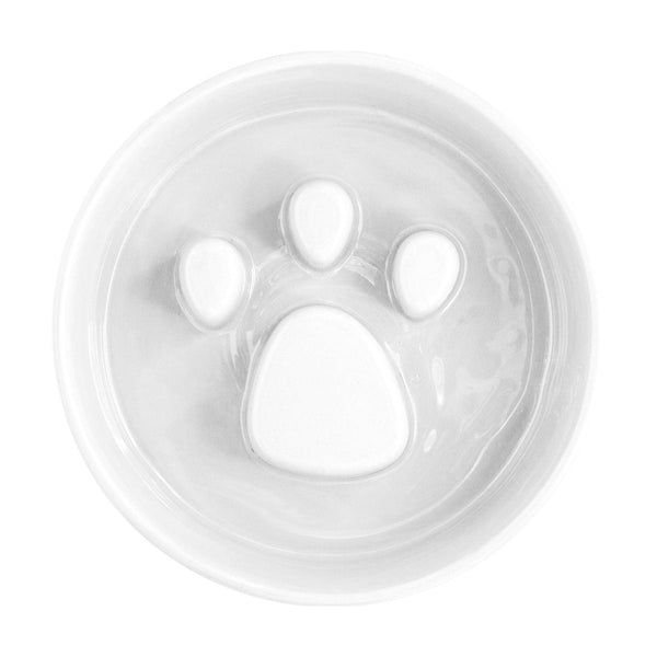 Paw Ceramic Slow Feeder Bowl in White - Choke Preventing Bowls for Cats & Dogs in Dubai