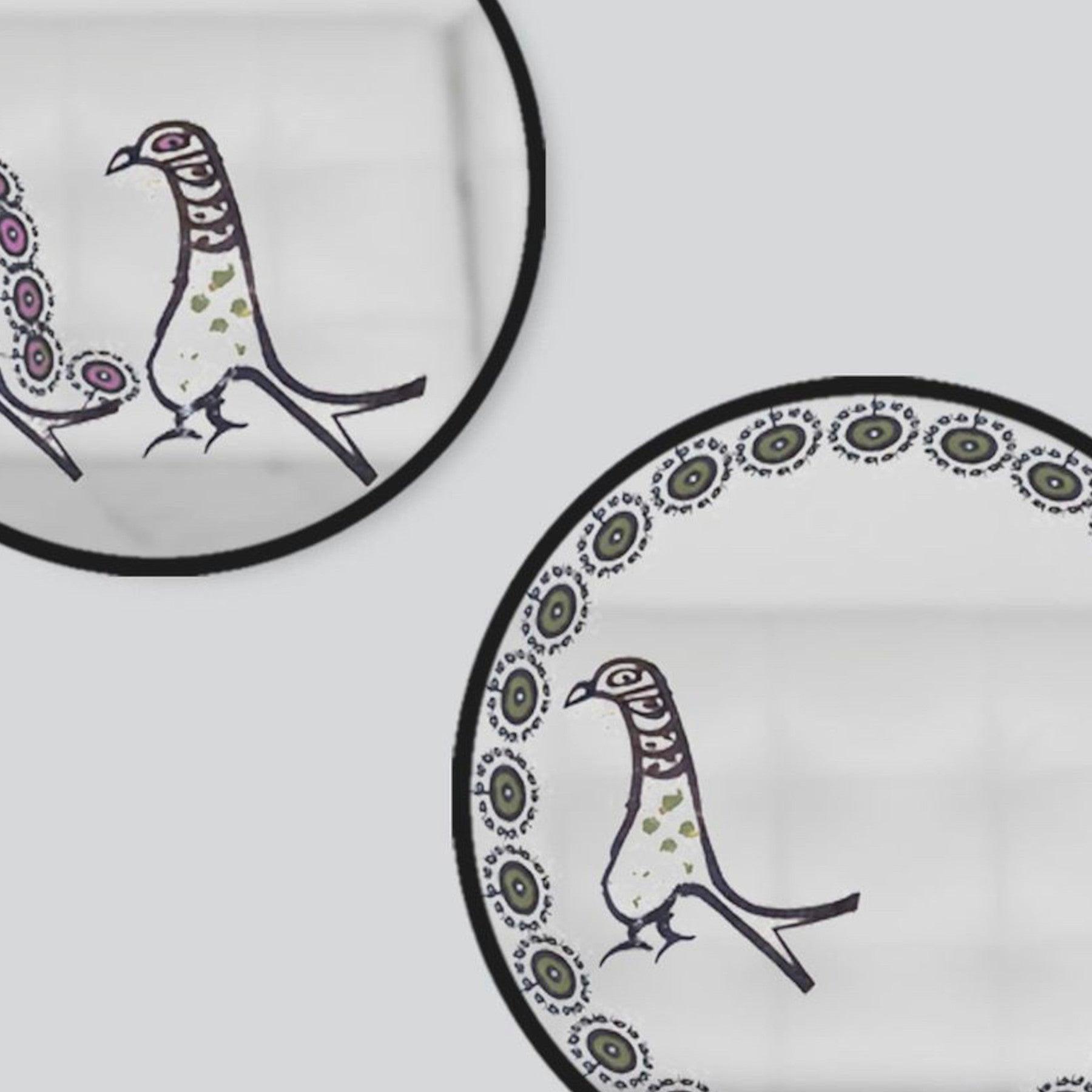 Qajar Bird Decorative Round Mirror - Wall Mounted Painted Mirrors in Metal Frame in Dubai
