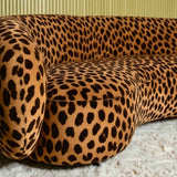 Brown Leopard Print Velvet Sofa, Bold Designer Furniture