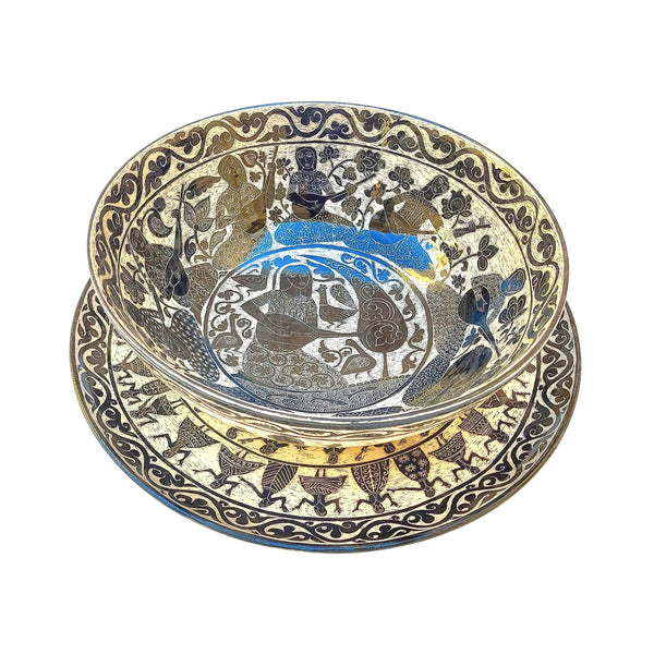 Sgraffito Handmade Ceramic Plate Bowl - Underglaze Painting & Persian Pottery Art in Dubai