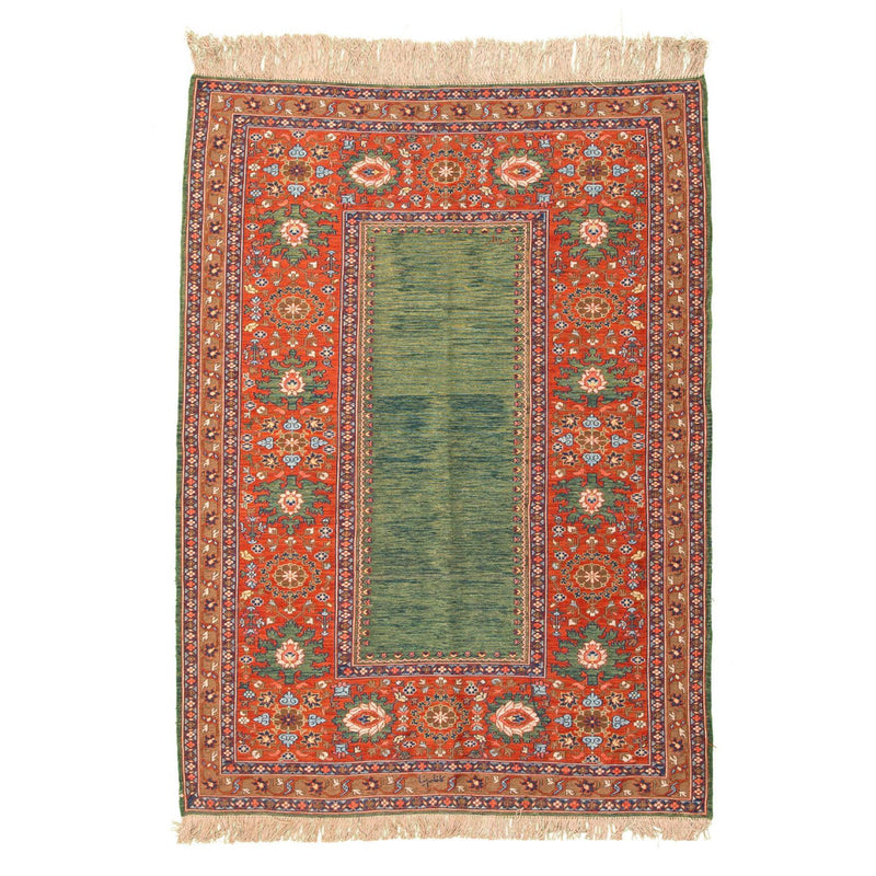 Simine Soumak Persian Carpet Super Fine Silk 83x112 Green - Authentic Nomadic Rugs & Kilims in Dubai