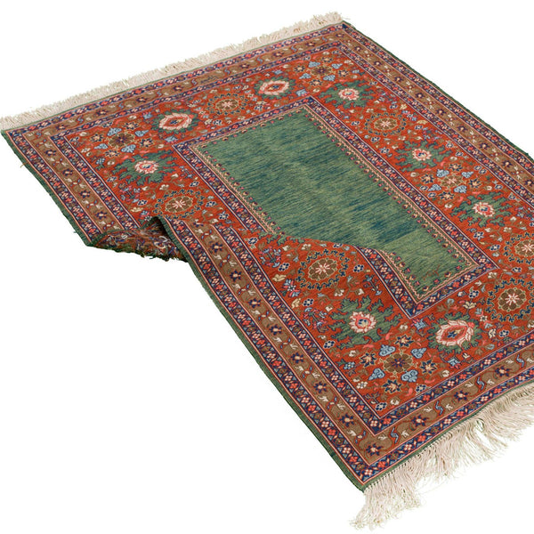 Simine Soumak Persian Carpet Super Fine Silk 83x112 Green - Authentic Nomadic Rugs & Kilims in Dubai