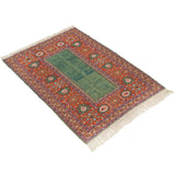 Simine Soumak Persian Carpet Super Fine Silk 83x112 Green - Authentic Nomadic Rugs & Kilims in Dubai