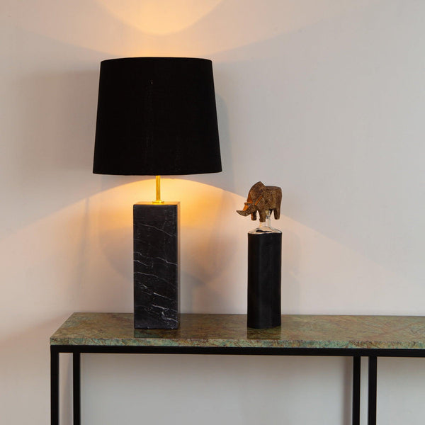Nero Marquina Natural Black Marble Table Lamp with Linen Shade in Dubai