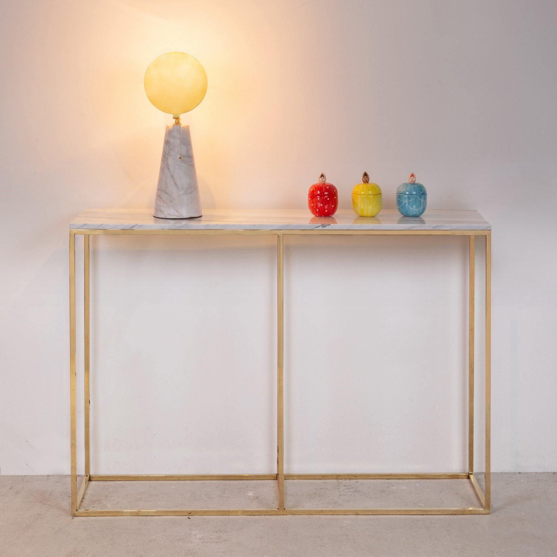 White Volakas Marble & Bronze Console Table