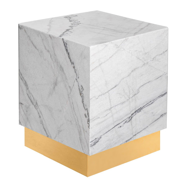 Statuario Marble Plinth Side Table - Natural Marble & Bronze End Tables in Dubai