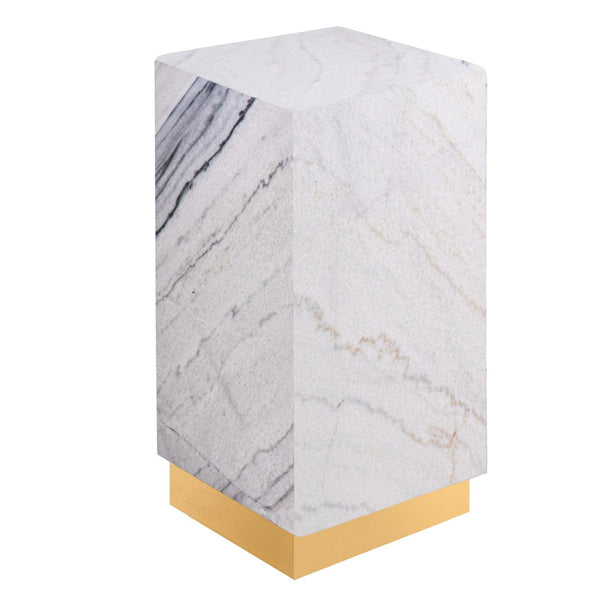 Statuario Marble Plinth Side Table - Natural Marble & Bronze End Tables in Dubai