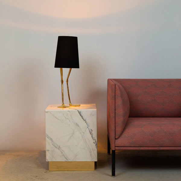 Statuario Marble Plinth Side Table - Natural Marble & Bronze End Tables in Dubai