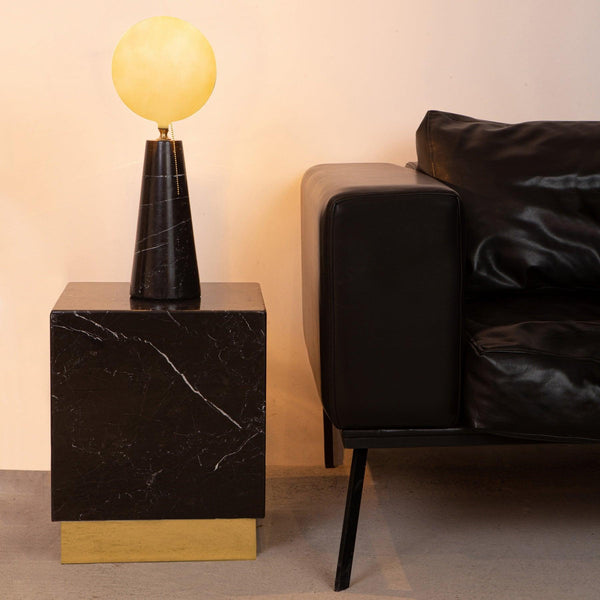 Nero Marquina Natural Black Marble and Bronze Sun Table Lamp in Dubai