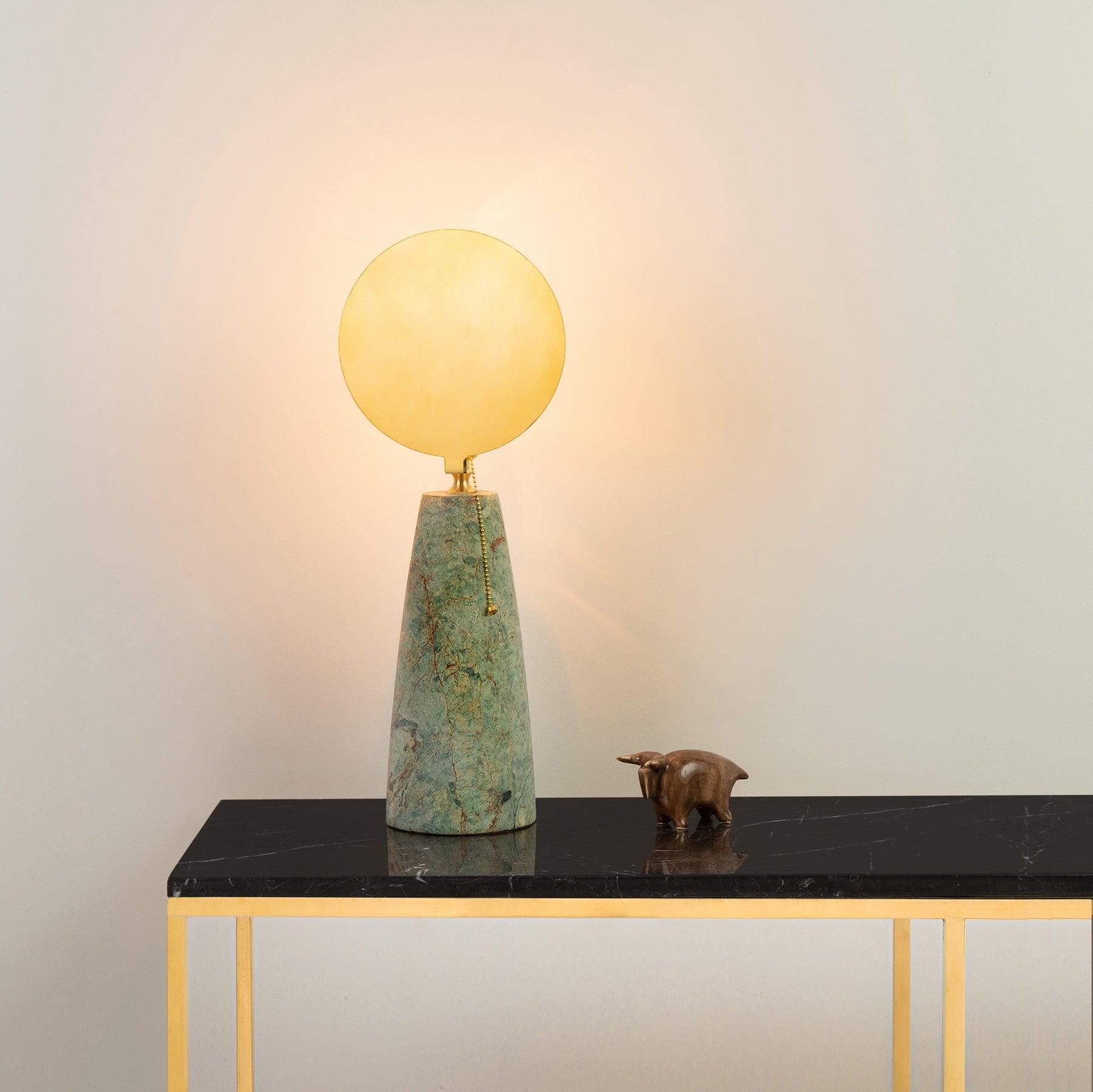 Sun Green Marble Table Lamp With Bronze Top