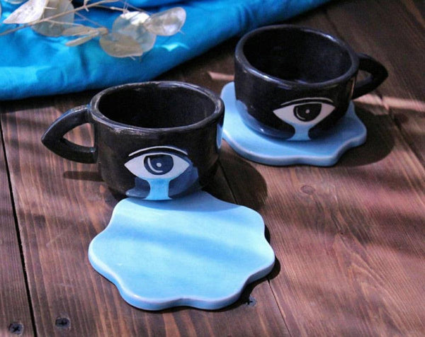 Tears Ceramic Mug & Coaster Set - Handmade Tabletop Decor & Tableware Dubai
