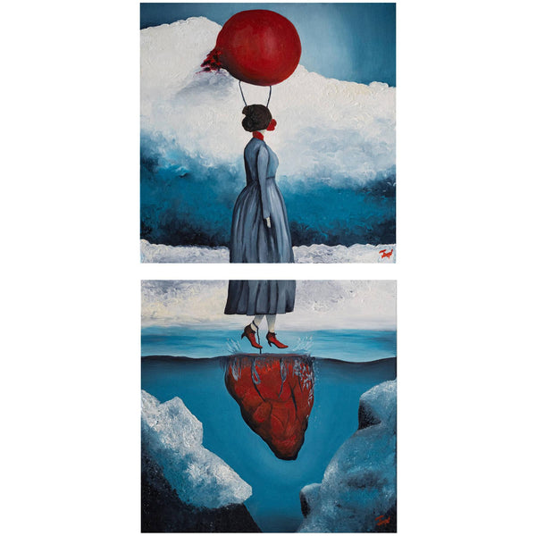 The Heart Diptych Oil on Canvas Painting - Contemporary Visual Arts by Nastya Bers in Dubai