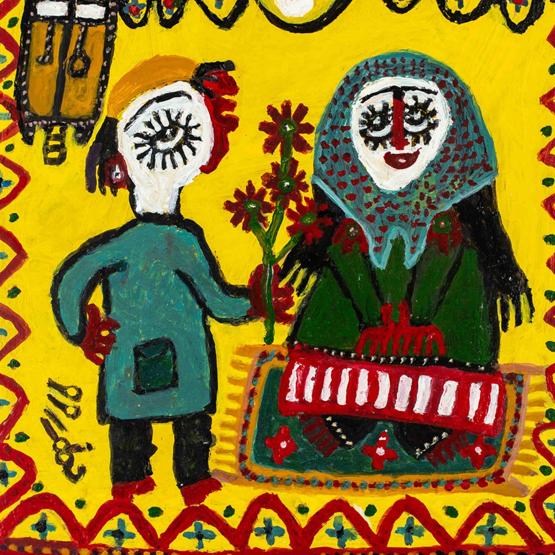 Acrylic on Wood Outsider Art Painting By Naneh Hassan Dubai