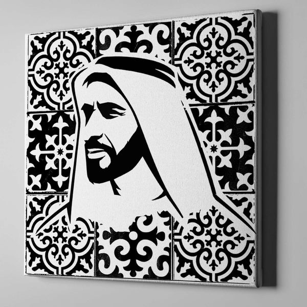 Visionary Sheikh Zayed Tiles Print on Canvas Artwork - Vintage Arabia Pop Art by Julian Castaldi in Dubai