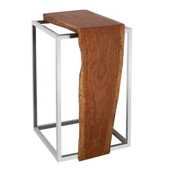 Side Table, Walnut Wood with Stainless Steel Base in Dubai