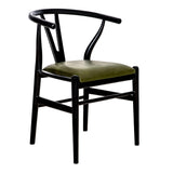 Wishbone Chair Black with Green Leather Seat - Designer Dining Room Chairs Dubai Interior Design