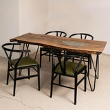 Wishbone Chair Black with Green Leather Seat - Designer Dining Room Chairs Dubai Interior Design