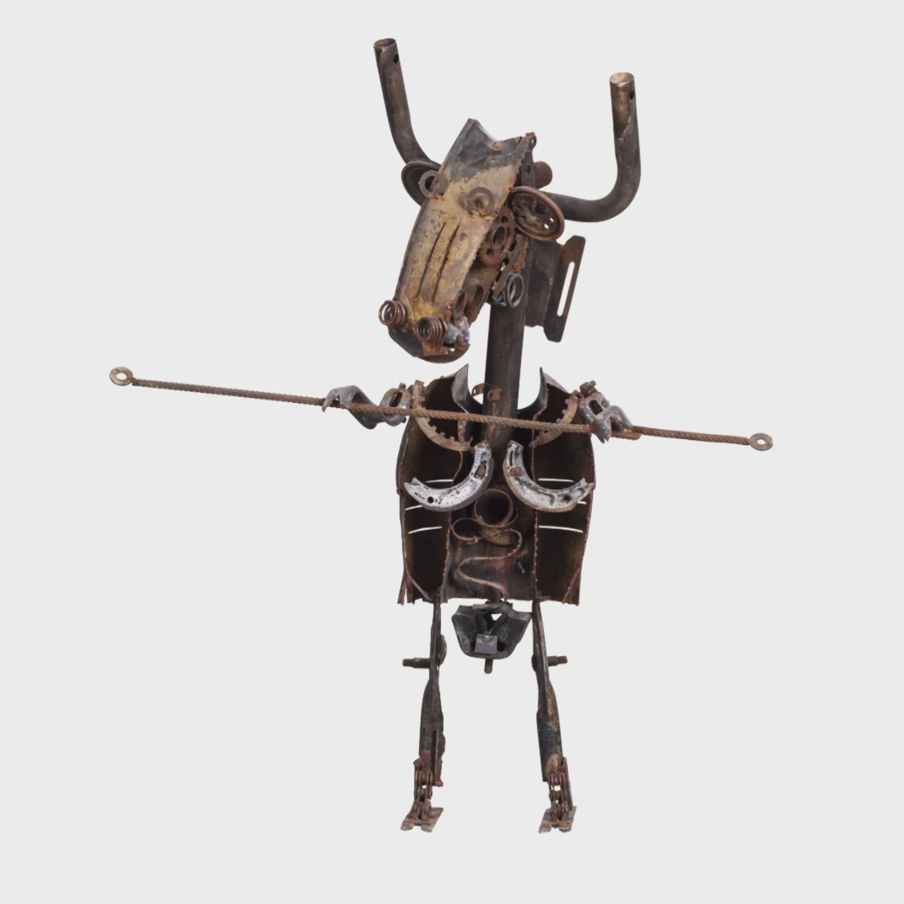 Warrior Bull Recycled Metal Sculpture, Contemporary Scrap Metal Statues & Artworks